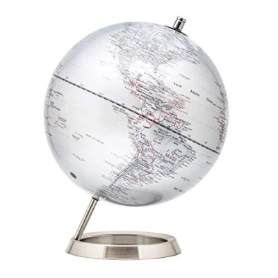 Immagine di EXERZ 25CM Mappamondo in Inglese Globo con una base acciaio inossidabile Argento Metallizzato