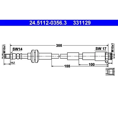 Immagine di ATE 24.5112 0356.3 Tubi Freno 355 M10x1 FIAT: Panda III Hatchback, 500 LANCIA: Ypsilon III, ABARTH: / 595 695 Hatchback