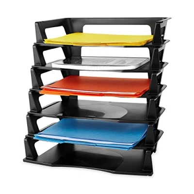 Immagine di Rubbermaid Vassoio portacorrispondenza a sei ripiani, in plastica, nero (86028), per documenti e cartelle formato A4