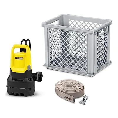 Immagine di Kärcher Elettropompa ad Immersione SP 16.000 Flood Box, Portata l/h, Filtra Particelle Fino a 20 mm, Altezza Acqua Residua 25 Incl. Tubo in Tessuto da 10 m e Cestello di Raccolta
