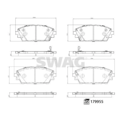 Immagine di SWAG 33 10 5574 Kit pastiglie freno Assale anteriore con segnalatore acustico usura lamierino anticigolío, materiale di fissaggio molla