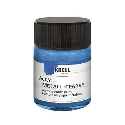 Immagine di Kreul 77575 50 ml Blu, Vernice acrilica a Base d&#039;Acqua con Effetto Metallizzato, Copertura cremosa, Asciugatura Rapida e Impermeabile, Colore Blue, ml,