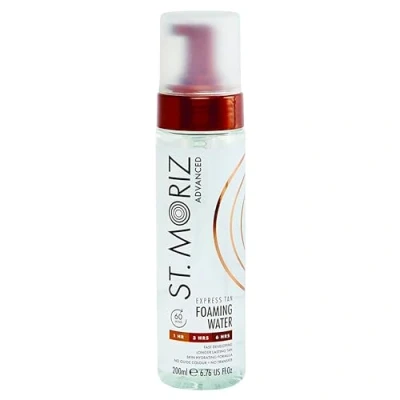 Immagine di St Moriz Advanced Express Tan Clear Foaming Water Mousse autoabbronzante trasparente 1 ora per bagliore leggero, 3 ore medio, 6 profondo acqua