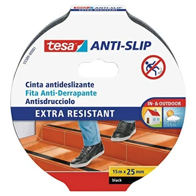 Immagine di Tesa Nastro Antiscivolo Adesivo per L?Uso Interno Ed Esterno Scale e Pavimenti Lisci Nero 15 m x 25 mm