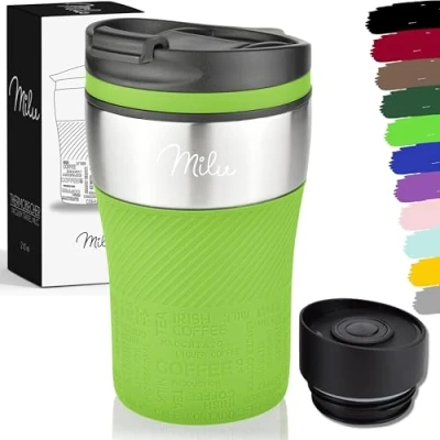 Immagine di Milu Tazza Termica da viaggio per caffè 210ml 100% a Prova di perdite Isolata e tè portare via bere in acciaio inossidabile Caldo freddo Verde