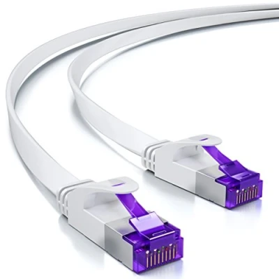 Immagine di deleyCON 30m Cavo di Rete Piatto (Cat7 con 10 Gbit/s) LAN Gigabit RJ45 Ethernet Patch Installazione per Pannello Router Modem dell&#039;Interruttore Internet Bianco