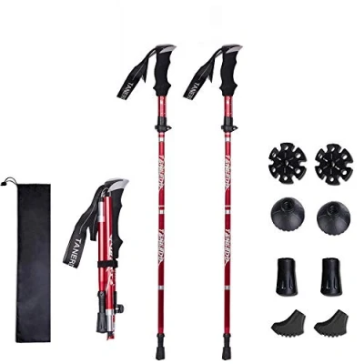 Immagine di Bastoncino da Trekking, Trekking Telescopico pieghevoli carbonioin Allu 7075 per Nordic Walking, (red*2 2PCS)