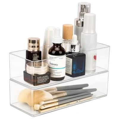 Immagine di JessLab Organizer per Cassetti, Trucco in Acrilico Espositore Gioielli Cosmetici Scrivania Guardaroba Bagno Vanity Countertop, Trasparente (1+1 Compartment)