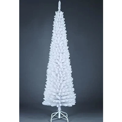 Immagine di SHATCHI Albero di Natale artificiale floccato sottile, 1,8 m, decorazione per la casa con punte appuntite e supporto in metallo, bianco, m
