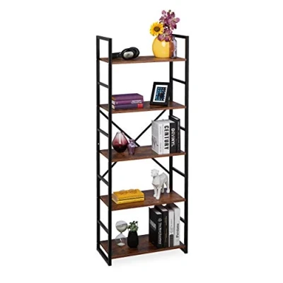 Immagine di relaxdays Libreria Scaffale, Mobile con 5 Ripiani, 158,5x60x30 cm, Metallo &amp; MDF, Mensole Moderne Industrial, Marrone, Ferro, Pannelli, 1 pz