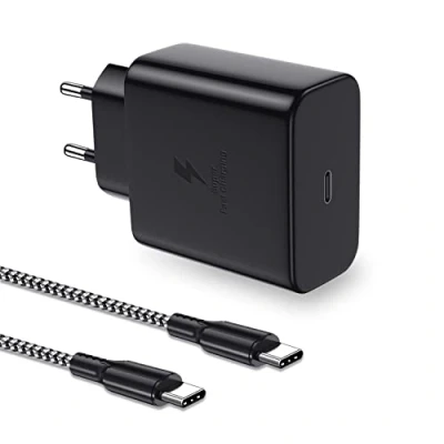 Immagine di Glosole Caricatore USB C da 45 W, con cavo di ricarica tipo a C, 2 m, compatibile Samsung Galaxy S22+/S22 Ultra/S21 Ultra/Note10+