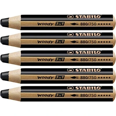 Immagine di Matita colorata Multi Funzione STABILO woody 3 in 1 Confezione da 5 Nero Neutro