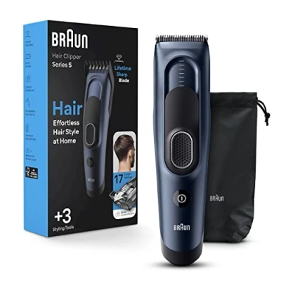 Immagine di Braun tagliacapelli serie 5 5350, da uomo, clip per capelli di casa con 17 impostazioni lunghezza, inclusa impostazione richiamo Memory SafetyLock, lame ultra affilate, 2 pettini,