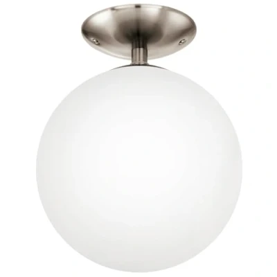 Immagine di Eglo Rondo, Lampada da soffitto a 1 luce, illuminazione in metallo argentato e vetro bianco opalino opaco, attacco E27