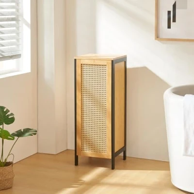 Immagine di [en.casa] Mobile Portabiancheria con Coperchio Rimovibile Cesto in bambù per Bucato Capienza 51 L Contenitore Rettangolare a Colonna 80 x 30 cm