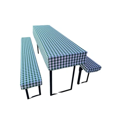 Immagine di Lemos Home Set di 3 cuscini per tende da birra, in 1 tovaglia e 2 copripanchine birra. Dimensioni colori a scelta. (110 x 60 cm, quadretti verdi)