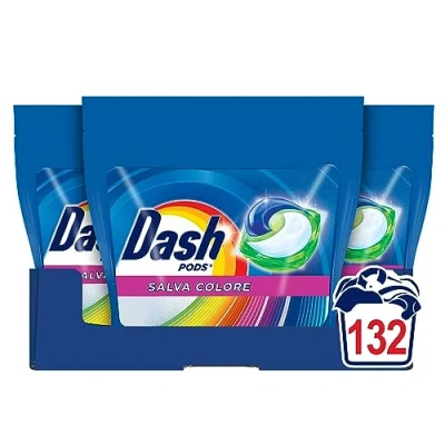 Immagine di Dash Pods Detersivo Lavatrice In Capsule, 132 Lavaggi (44x3), Salva Colore, Mantiene Vivaci I Colori, Efficace Anche A Freddo E Cicli Brevi