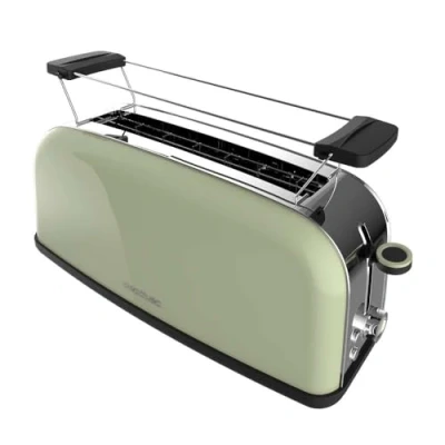 Immagine di Cecotec Tostapane verticale Toastin&#039; time 850 Green Long, 850W, Doppia fessura lunga e arga 3,8 cm, Barre superiori, Acciaio Inossidabile, Spegnimento Pop up Automatico, Raccogli briciole