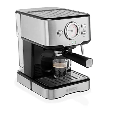 Immagine di Princess 01.249412.01.001 acciaio inox, Nero macchina per caffè con capsule ugello schiumalatte, sistema di erogazione a pressione, funzione