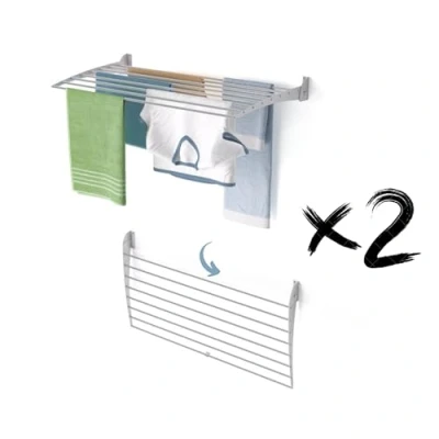 Immagine di foxydry Fold, Stendibiancheria da parete, Stendino Verticale, Pieghevole Interno e Esterno in Alluminio Acciaio 102x50x50 cm (Grigio Chiusura Verso il basso, 2x Fold 100)