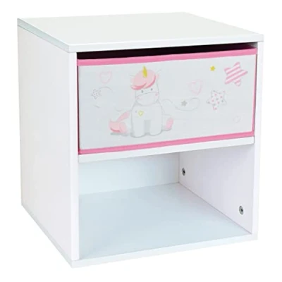 Immagine di Fun House Licorne Chevet/Table Nuit avec tiroir H.36 X L. 33 P. 30 CM pour Enfant 713045 Comodino/comodino con cassetto Bambini, Legno, Bianco/Rosa, à partir de 2 Ans