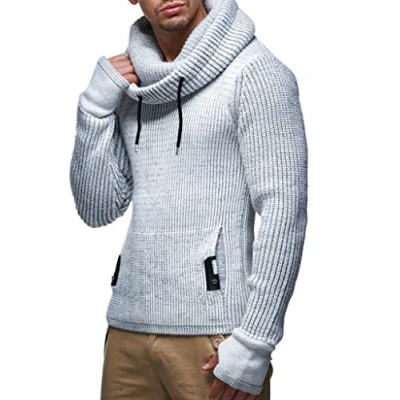 Immagine di Leif Nelson Uomo Maglione in Maglia con Collo Sciallato Lana Moderno a Maniche Lunghe vestibilità Regolare Grigio Taglia S