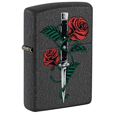 Immagine di Accendino Zippo® Rose Dagger Tattoo 49778, Antivento Ricaricabile Zippo, Realizzato in Metallo con Caratteristico &quot;click&quot; Color Nero, Made USA, Ottima Idea Regalo
