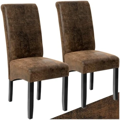 Immagine di TecTake® Set 2 Sedie Sala da Pranzo Ergonomiche, Moderne con Gambe in Legno Massiccio, Comode per Ideali Soggiorno e Cucina, Design Elegante Marrone Anticato
