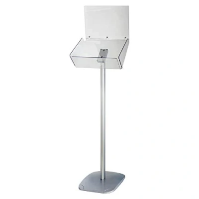 Immagine di DISPLAY SALES , Porta depliant da terra, Plus DIN A4 orizzontale, con supporto per targhette superiori, decorativo brochure in acrilico trasparente