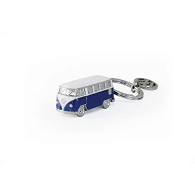 Immagine di Brisa VW Collection Volkswagen Portachiavi Vintage in Metallo smaltato, per Chiavi/Zaino/Borsa, Camper Bus T1 Design (Bus Classico/Blu/Bianco)