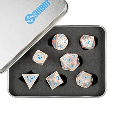 Immagine di shibby 7 cubi in Metallo poliedrico per Giochi di Ruolo e da Tavolo Ottica Digitale D1 incl. Box portaoggetti