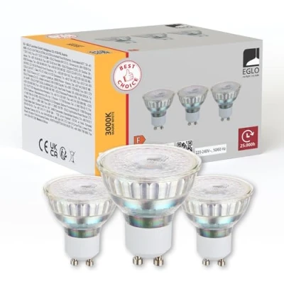 Immagine di Eglo GU10 Set di 3 lampadine, spot LED con riflettore, lampade riflettore da 4,5 W ciascuna, corrispondenti a 30 W, luce bianca calda, 3000 K, diametro 5 cm