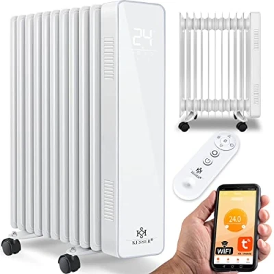 Immagine di KESSER® Radiatore ad olio da 2500 W, per riscaldamento elettrico a risparmio energetico, con controllo app WiFi e display touch LED, telecomando olio, 11 nervature, timer