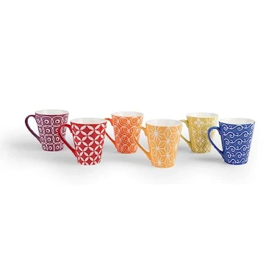 Immagine di Excelsa 60670 Etnika Set 6 Tazze Mug, Porcellana, Multicolore