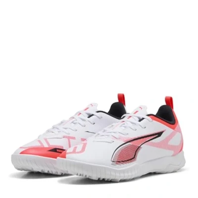 Immagine di Puma Ultra 5 PLAY TT JR Unisex Scarpe da calcetto con tacchetti per bambini, Taglia: 33, White/black/glowing red Tessuto / sintetico
