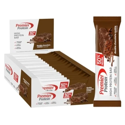 Immagine di Premier Protein High Bar Double Chocolate 16x40g Barretta ad alto contenuto proteico e a basso di zuccheri + Senza olio palma
