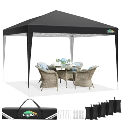 Immagine di COBIZI Gazebo pieghevole 3 x cm, impermeabile, stabile, con 4 sacchi di sabbia, colore nero puro
