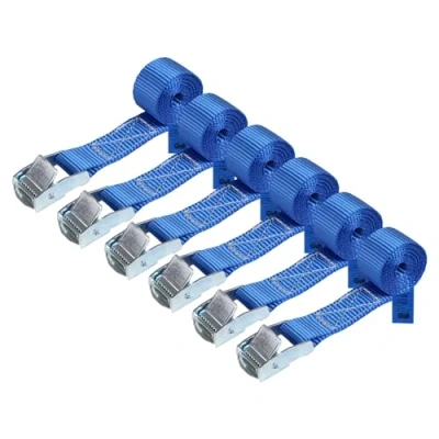 Immagine di Cinghia di fissaggio Cinghie tensione blu 2,5m 4m 6m diverse quantità, sicura del carico resistenza fino a 250 kg DIN EN 12195 2, 6 pezzi 2.5 cm x 1 m