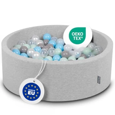 Immagine di KiddyMoon 90X30cm/300 Palline Piscina di Colorate ∅7Cm per Bambini Quarto Angolare in EU, Grigio Ch:Perla/Grigio/Trasparente/Azzurro/Menta