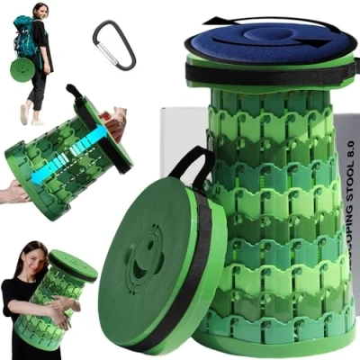 Immagine di ALEVMOOM Upgraded Thicker Collapsible Stool Telescoping with Cushion, Retractable Folding for Adults Outdoor Camping Fishing, Height 19,7&quot; Max Load 1000 lbs (Bambù Verde)