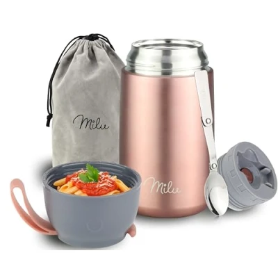 Immagine di Milu Thermo per Alimenti 800 ml Contenitore Termico di Acciaio Inossidabile, Isotermico Sottovuoto Cibi Caldi e Freddi (Oro rosa, 800ml)