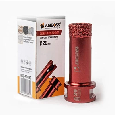 Immagine di Amboss RED Edition M14 Corona diamantata per smerigliatrice angolare in gres porcellanato, piastrelle dure, granito/corona di perforazione a secco ideale (Ø 20 mm)