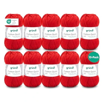 Immagine di Gründl Cotton Quick Uni, 10 gomitoli (Filato colorato in 100%, Certificato Oeko Tex, 50 g / 125 m, Dimensioni ago: 3 4, x g), Ciliegia, Cotone, Cherry, 31 32 7.5 cm, 1250 unità