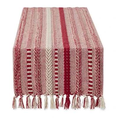Immagine di DII Runner da tavola a righe intrecciate, collezione Farmhouse, 38 x 183 cm (38 cm, frangia inclusa), color vino