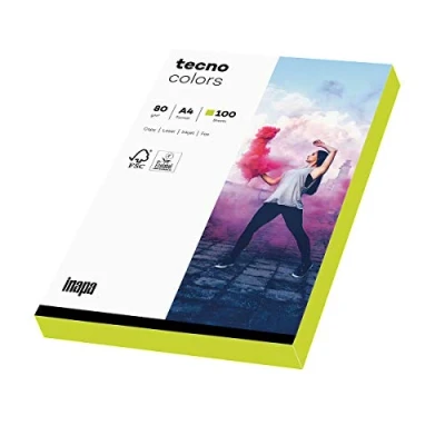 Immagine di inapa Carta colorata tecno colorata, 80 g/m², formato A4, 100 fogli, verde fluo