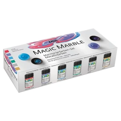 Immagine di KREUL 73610 Magic Marble Metallic 6er Set 20 ml Vernice per marmo effetti di immersione su legno, vetro, ecc