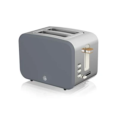 Immagine di Swan Nordic Tostapane con slot ampio, 2 fette, 3 funzioni, 6 livelli di tostatura, design moderno in acciaio inox, maniglia effetto legno, grigio ardesia