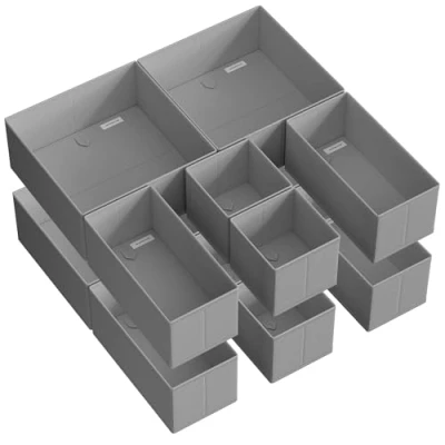 Immagine di SONGMICS Divisore per Cassetti, Organizzatore Armadio, Set di 12, Scatole Stoccaggio Pieghevoli in TNT, Calze, Biancherie, Reggiseni, Cravatte, Sciarpe, Grigio Tortora RDZ006G02