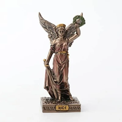 Immagine di Veronese Design Nike, statuetta in miniatura resina, dipinta a mano, 10,2 cm, dea greca della vittoria, finitura bronzo