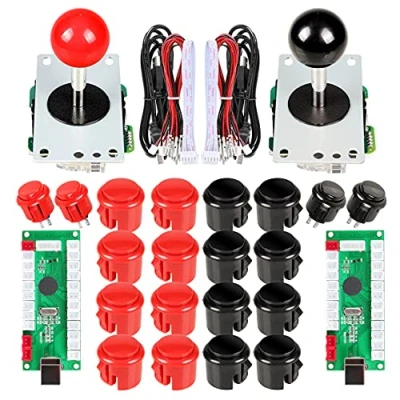 Immagine di EG STARTS 2 parti del kit di gioco Arcade USB Joystick per PC Game Mame DIY Zero Delay Encoder + 2x 5 pin 8 vie Stick 20 pulsanti Rosso nero Supporto Sistema Windows e Raspberry pi